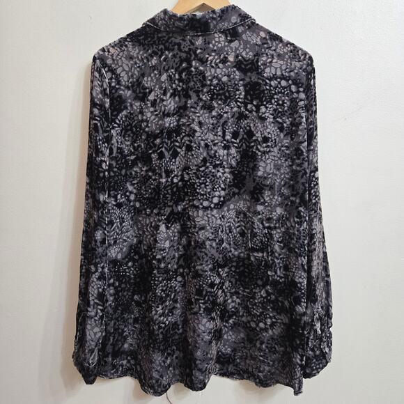 J Jill Womens Whimsigoth Silk Blend Velvet Oversized Semi-sheer Button Up Top L - Picture 7 of 12